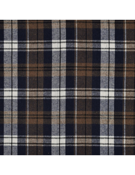 Tissu à carreaux tartan effet flanelle -  Noisette et bleu marine