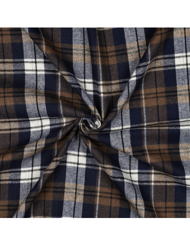 Tissu à carreaux tartan effet flanelle -  Noisette et bleu marine
