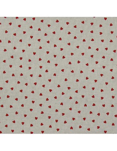 Toile de coton canvas - Petits coeurs rouge