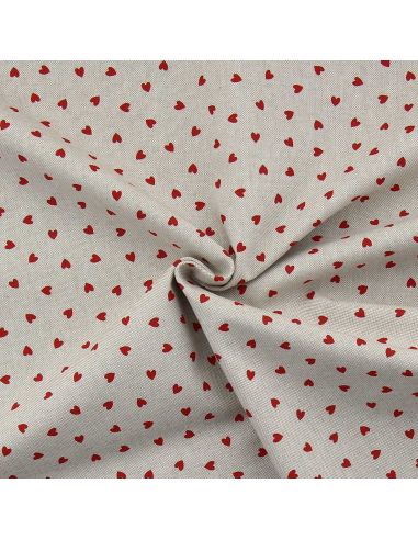 Toile de coton canvas - Petits coeurs rouge