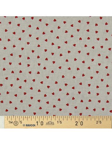 Toile de coton canvas - Petits coeurs rouge