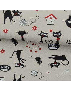 Toile de coton canvas - Chats noirs