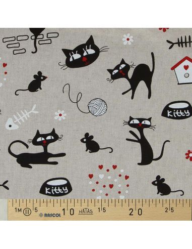 Toile de coton canvas - Chats noirs