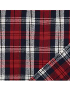 Tissu à carreaux tartan effet flanelle - Rouge et bleu navy