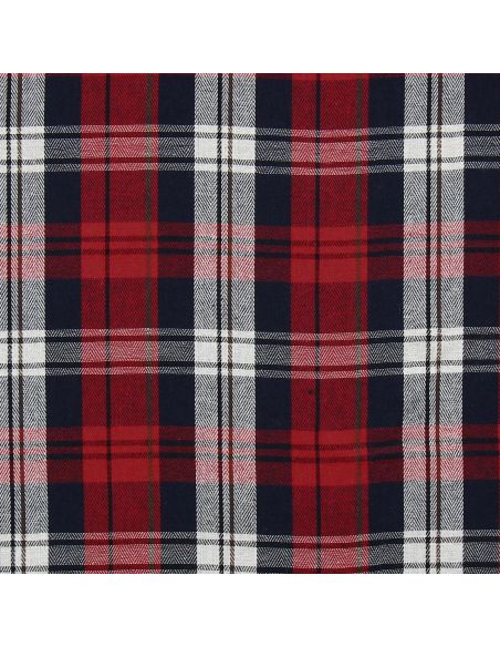 Tissu à carreaux tartan effet flanelle - Rouge et bleu navy