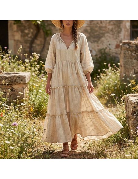 Tissu viscose lin rayé à sequins – Écru scintillant