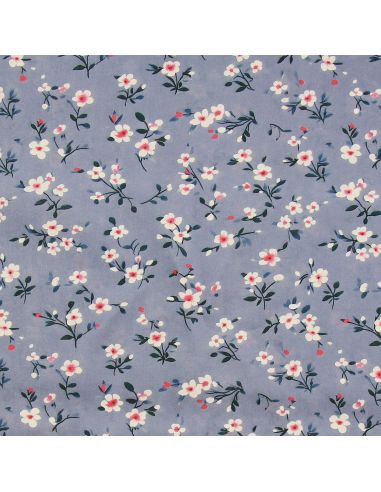 Tissu viscose Rosier sauvage - Bleu charette