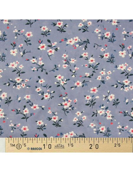 Tissu viscose Rosier sauvage - Bleu charette