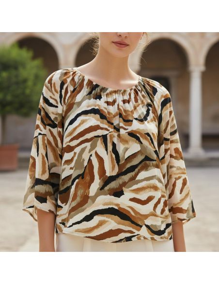 Tissu viscose Abstrait - Fauve et beige