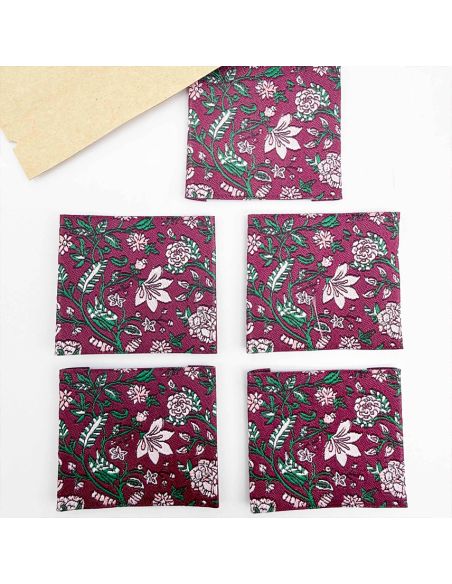 Lot de 5 étiquettes tissées à coudre fleurs Jaipur