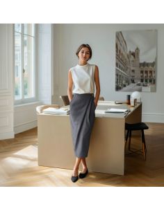 Tissu gabardine viscose brossée premium - Gris chiné moyen 2