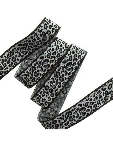 Galon jacquard léopard 25 mm - Gris