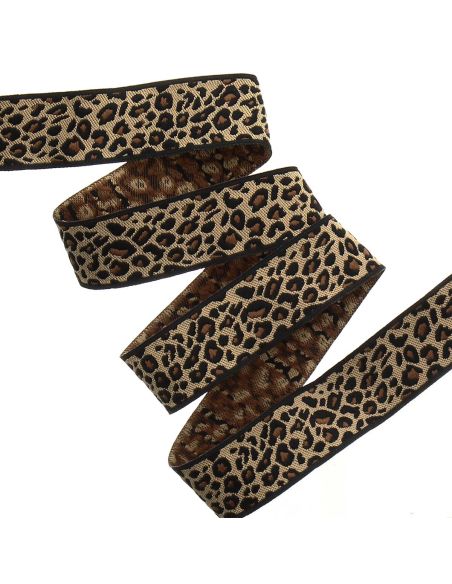 Galon jacquard léopard 25 mm - Marron