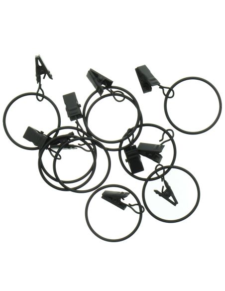 Lot de 10 anneaux 40 mm à pinces crocodile - Noir mat