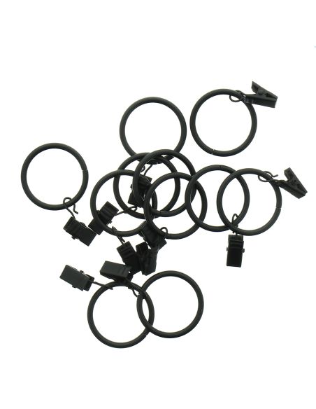 Lot de 10 anneaux 35 mm à pinces crocodile - Noir mat