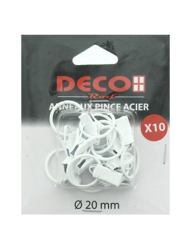 Lot de 10 anneaux 20 mm à pinces crocodile - Blanc