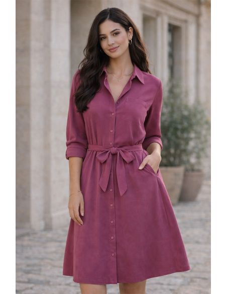 Tissu tencel effet peau de pêche - Framboise