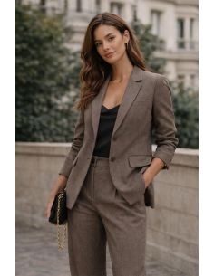 Tissu gabardine viscose brossée premium - Taupe chiné 2