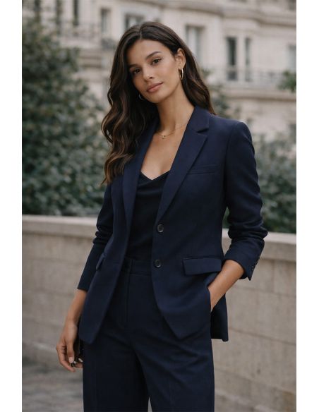 Tissu gabardine viscose brossée premium - Bleu marine