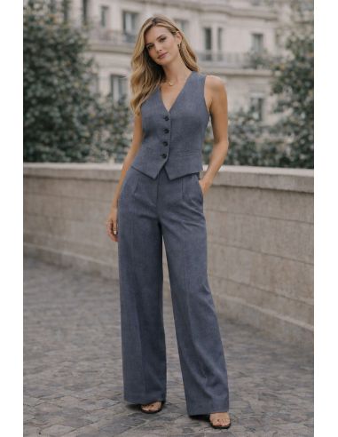 Tissu gabardine viscose brossée premium - Gris bleu chiné