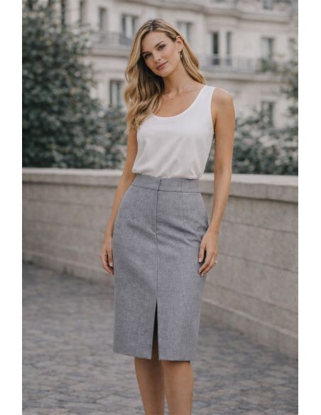 Tissu gabardine viscose brossée premium - Gris chiné clair