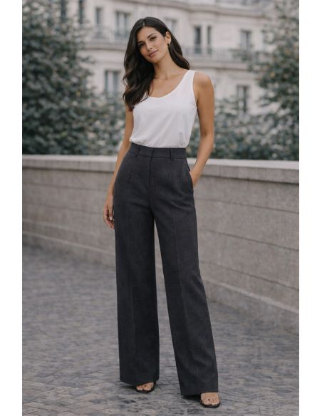Tissu gabardine viscose brossée premium - Gris chiné foncé