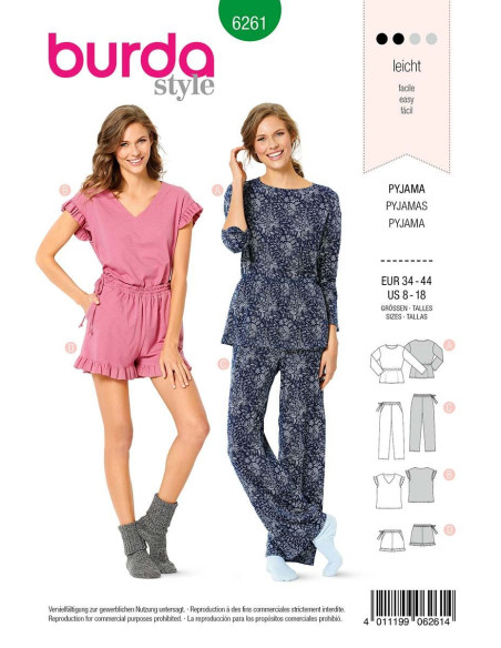 Patron de pyjama et pyjashort - Burda 6261