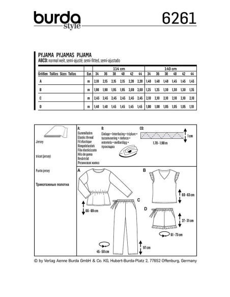 Patron de pyjama et pyjashort - Burda 6261