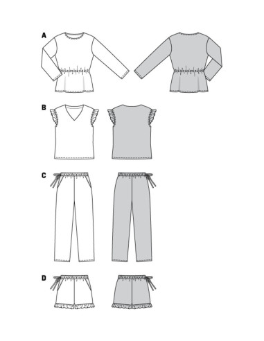 Patron de pyjama et pyjashort - Burda 6261