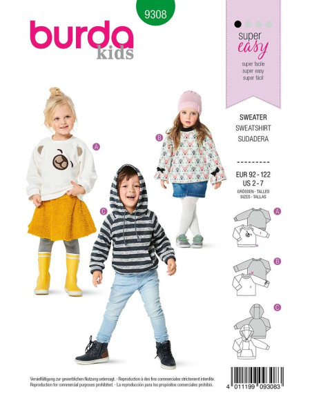 Patron de sweat-shirt à capuche - Burda 9308