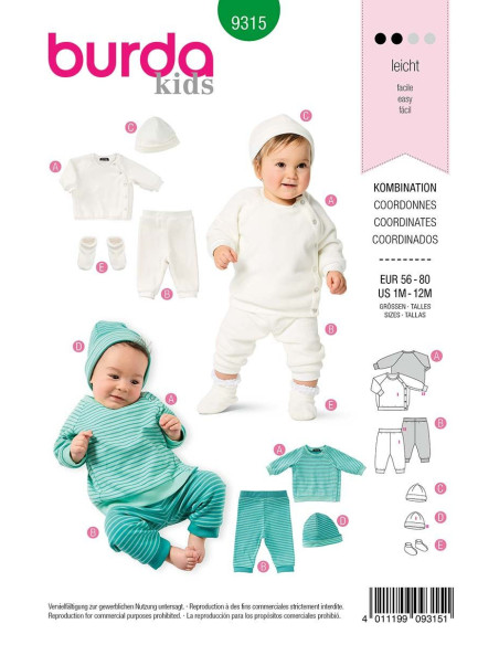 Patron de bonnet, pantalon et veste sweat - Burda 9315