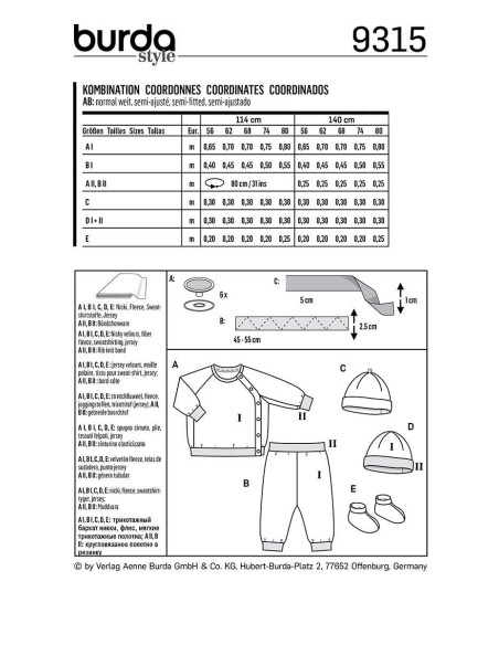Patron de bonnet, pantalon et veste sweat - Burda 9315