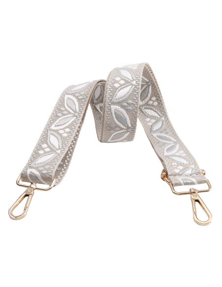 Sangle de sac avec mousquetons - Feuilles grise fond beige