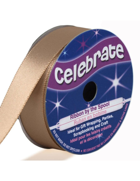 Ruban satin Celebrate beige marron - 13 mm x 6 mètres
