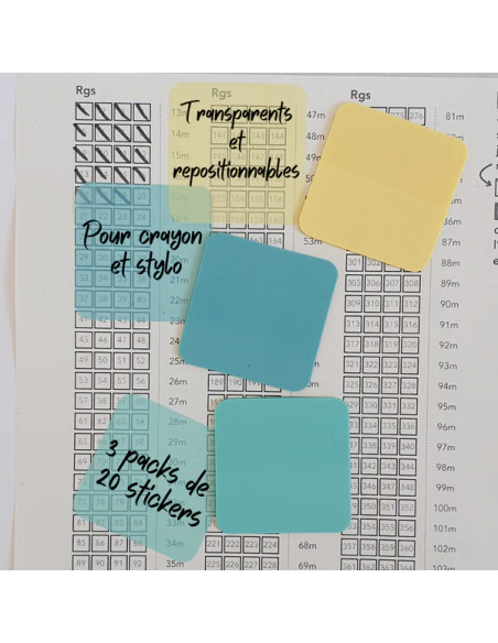 60 notes transparentes repositionnables pour patron de tricot YKTL