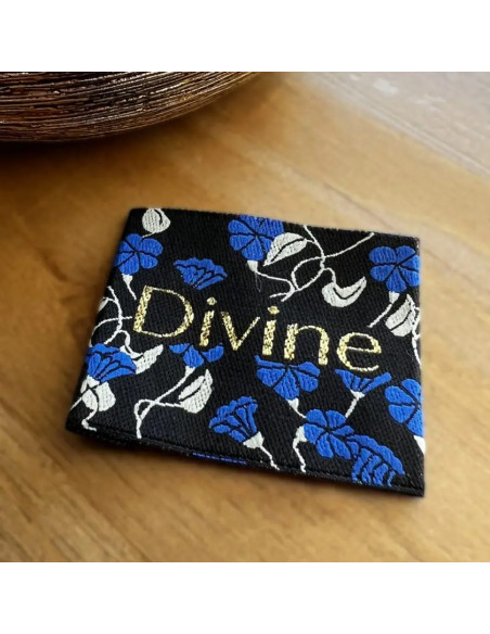 Étiquette tissée à coudre - Divine bleuets