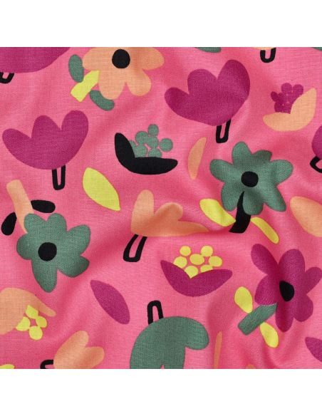 Tissu popeline de coton Jennifer Bouron - Fleurs verte sur fond rose