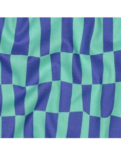 Tissu popeline de coton Jennifer Bouron - Carreaux bleu et menthe 2