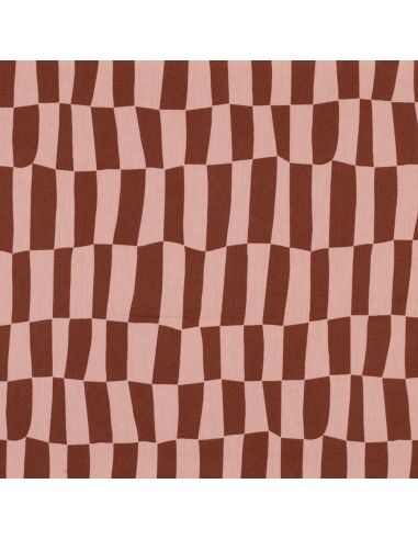 Tissu popeline de coton Jennifer Bouron - Carreaux abricot et brun