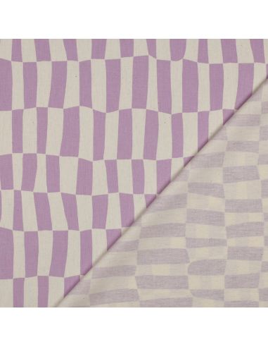 Tissu popeline de coton Jennifer Bouron - Carreaux naturel et parme
