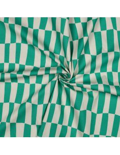 Tissu popeline de coton Jennifer Bouron - Carreaux naturel et vert