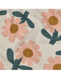 Tissu double gaze imprimé Jennifer Bouron - Fleurs pêche sur fond naturel 2
