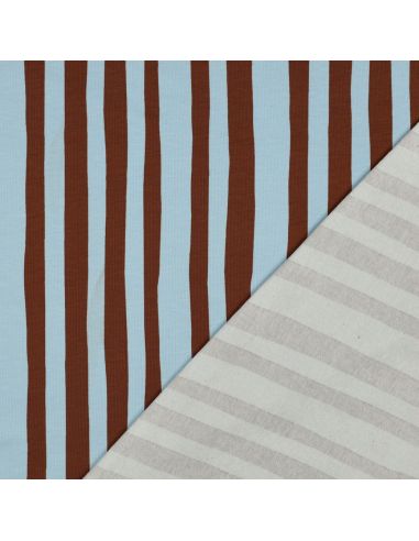 Tissu sweat Jennifer Bouron - Rayures bleu ciel et chocolat