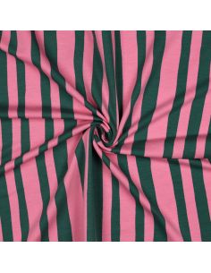 Tissu sweat Jennifer Bouron - Rayures vert herbe et roses