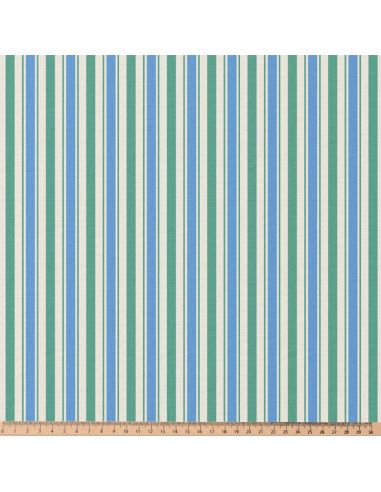 Tissu popeline de coton - Lydia vert et bleu