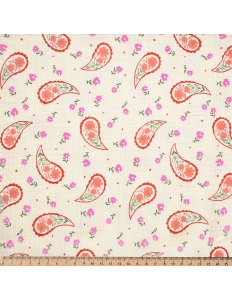 Tissu double gaze imprimé - Bandana écru