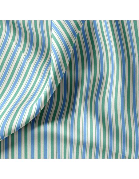 Tissu popeline de coton - Lydia vert et bleu