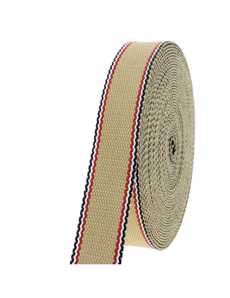 Sangle de sac beige doré - Bordure noir, blanc et rouge