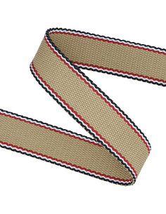 Sangle de sac beige doré - Bordure noir, blanc et rouge 2