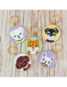 Lot de 5 anneaux marqueurs de maille - Médaillons petits chiens